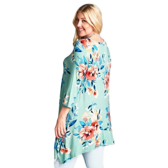 Oddi Floral Swing Tunic Top, Sage - Picture 3 of 4